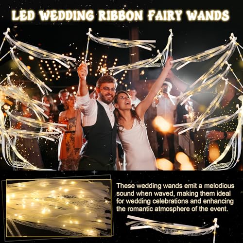 Light Up LED Fairy Wands for Weddings & Parties - Ivory & Warm White, 50 Pcs with 3 Flashing Modes