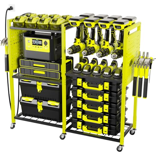 Heavy-Duty Tool Organizer Cart with Power Strip, 6-Tier Rolling Garage Storage