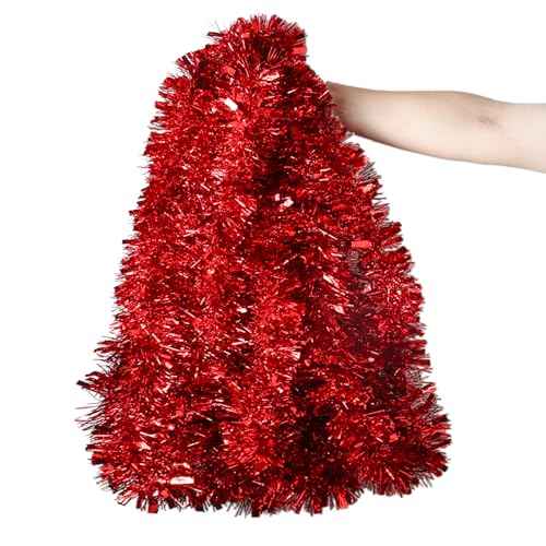33Ft Red Christmas Tinsel Garland,Shiny Metallic Tinsel Twist Hanging Garland for Xmas Tree Wedding Home and Party Decoration