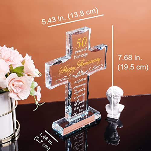 50th Wedding Anniversary Cross Gift for Couple - 50 Years of Marriage, Unique Hand-Cut Glass Keepsake - Variation: 50 Years of Marriage