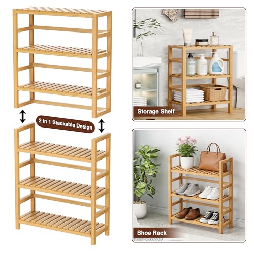 Natural 6-Tier Bamboo Shelf - Adjustable Storage & Display Unit