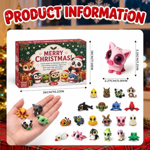 Christmas Advent Calendar for Kids with 24 Mini 3D Animal Figures & Fidget Toys