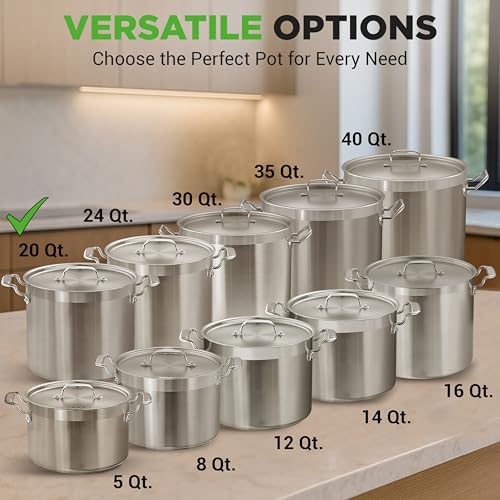 NutriChef 20 Quart Heavy-Duty Stainless Steel Stockpot with Lid - Large Capacity for Soups & Stews