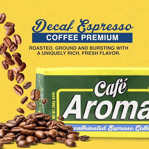Café Aroma Decaf Dark Roast Espresso Ground Coffee, Authentic Cuban