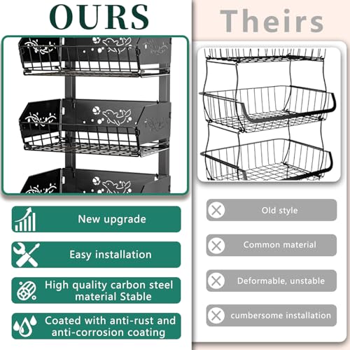 Black 4-Tier Removable Rolling Snack Cart with Wheels - Kitchen Storage