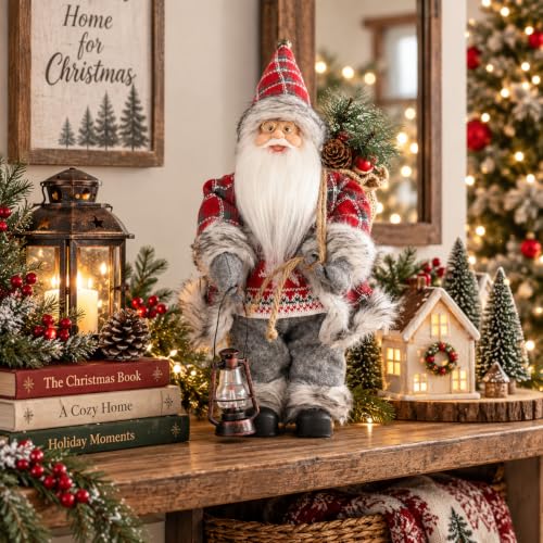 Enanal Santa Claus Figurine Red - 13.8in Classic Christmas Indoor Decor