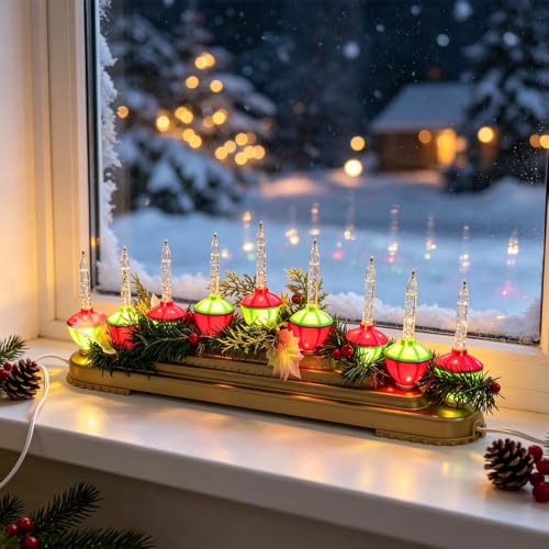 Multicolor Retro Bubble Light Centerpiece with 9 Glitter Bubble Lights - Christmas Decor