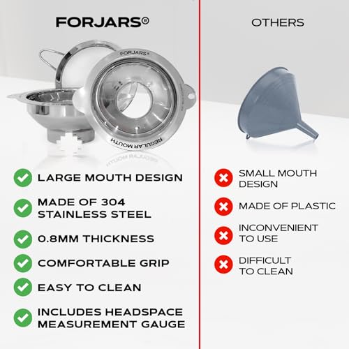 Stainless Steel Canning Funnel Set with Strainer - Wide & Regular Mouth for Food & Liquid Transfer