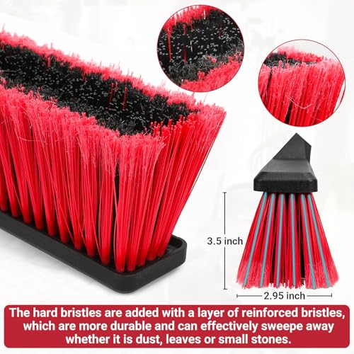 Outdoor Push Broom 24 Inch Heavy Duty Stiff Bristle Floor Sweeper with 63-Inch Handle - Pack of 3 - Ideal for Garage, Deck, Concrete, Patio