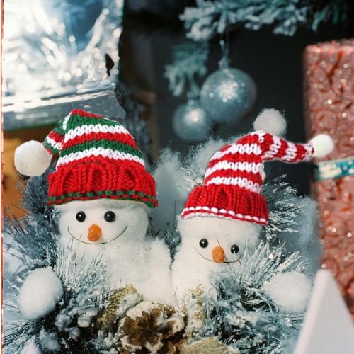 Mini Santa Hats for Crafts Knitted Santa Hats Bulk 3 Inch Christmas Tiny Hat and Scarf Set DIY Xmas Decor