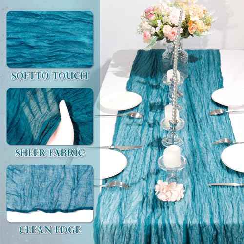 Cheesecloth Table Runner, Boho Rustic Gauze 120 inch 10FT Cheese Cloth Runner for Wedding Party Baby Shower Birthday Home Decor Holiday Decorations (Teal, 10ft x 1 Pack)
