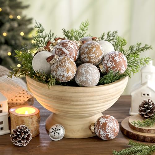 PullCrease 12 Pcs Light Brown Neutral Christmas Ornaments - Powder Matte Tree Decor