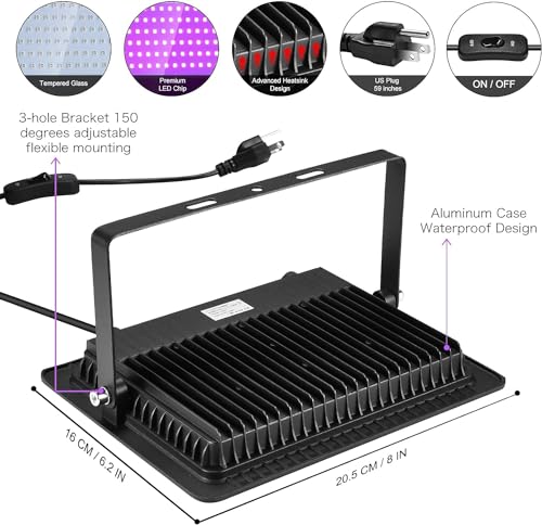 4 Pack 100W LED Black Light Flood Lights - Waterproof Stage Party Glow