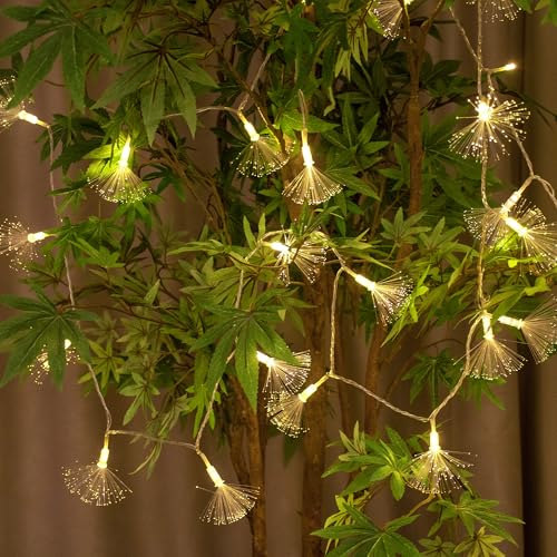 YOLIGHT 33ft Fiber Optic Christmas Lights Warm White Plug-In 60 LEDs Firework String