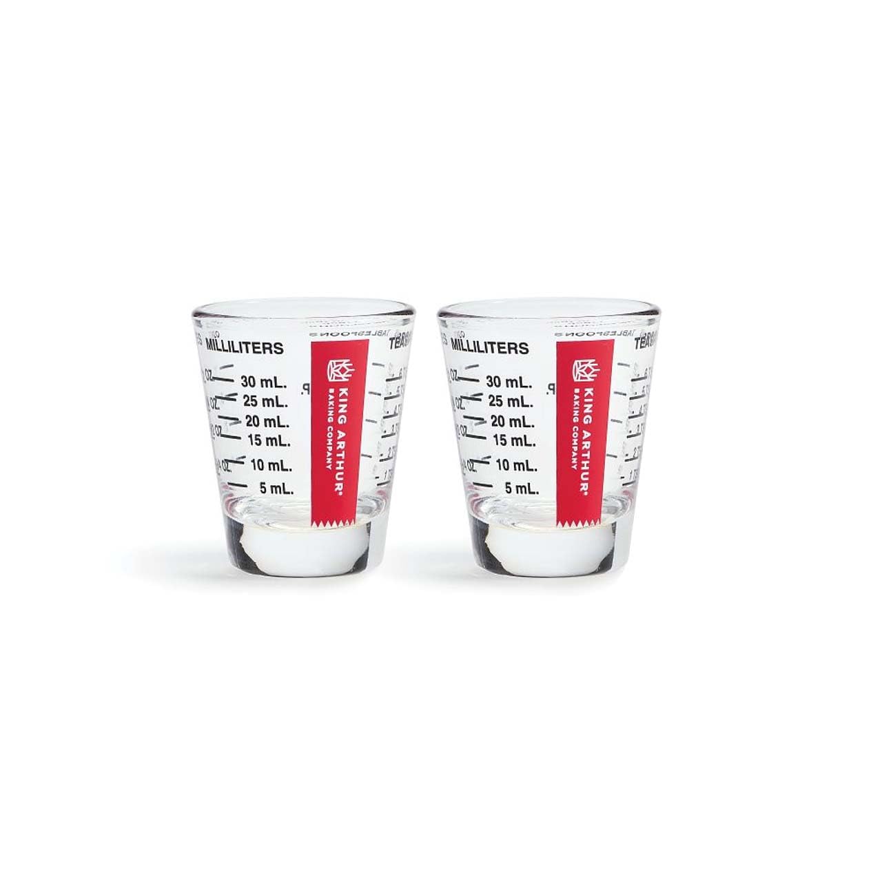 King Arthur Baking Company Mini Measure Multi-Purpose Shot Glass, Heavyweight Glass, Black, Set Of 2, For Liquid And Dry Ingredients And Precise Recipe Prep