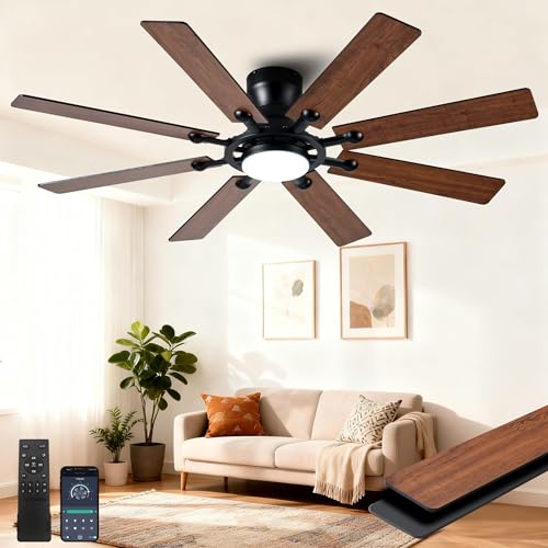 54 Inch Low Profile Ceiling Fan with Light and Remote Control - Brown Variation