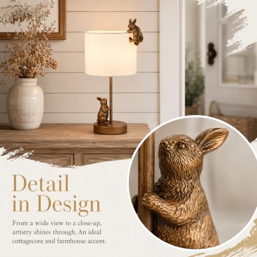 Whimsical 3-Way Dimmable Rabbit Table Lamp - Antique Bronze Bunny Nightlight