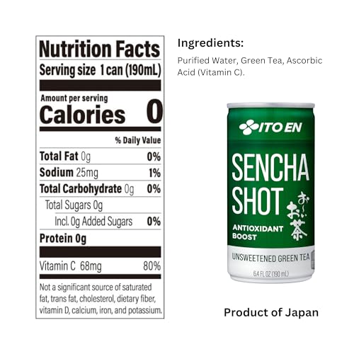 Japanese Green Tea Shots - Unsweetened, Zero Calories, 6.4oz Pack of 30