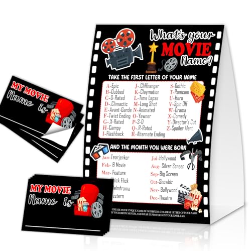EQIUAG What's Your Movie Name Game - Black, 1 Sign 30 Cards Party Game