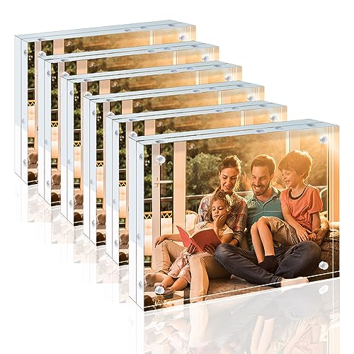 Egofine 5x7 Acrylic Picture Frames 6 Pack - Double-Sided Magnetic, Frameless, Free-Standing Desktop Display