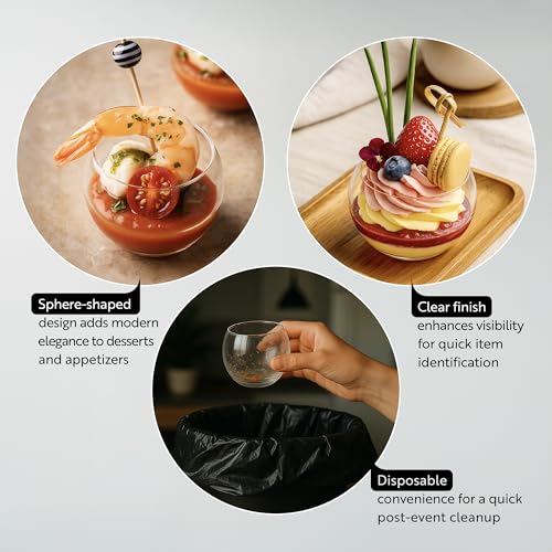 Disposable Clear Plastic Appetizer Bowls - 4 oz Sphere Cups, Pack of 100