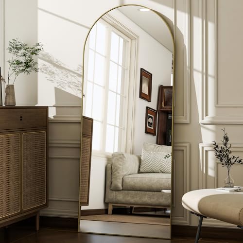 WISSMIELS 57" x 20" Gold Arched Full Length Mirror Wall & Floor Mount