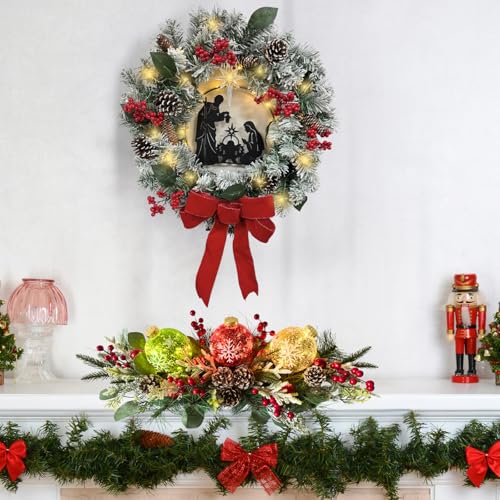Lighted Christmas Centerpiece with Snowflake Ornaments, Holiday Decor