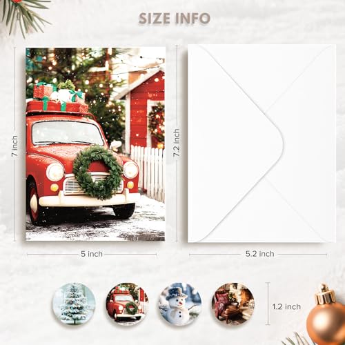 20 Holiday Christmas Cards Set with Envelopes & Stickers, 5x7 Bulk Greeting Cards