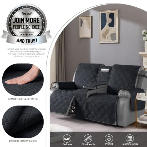 Waterproof Loveseat Recliner Cover with Center Console - 2 Seater, Black