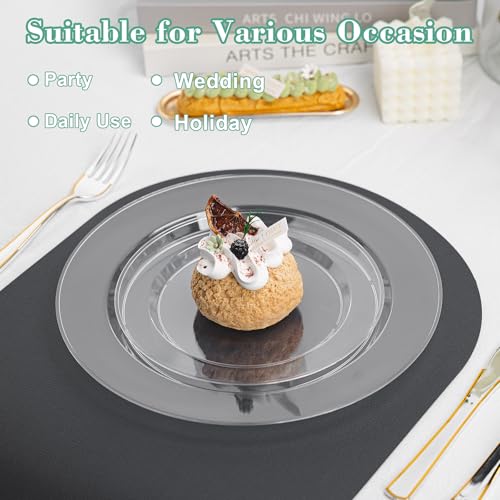 200PCS Clear Plastic Plates Set - Heavy Duty Disposable Dinner & Dessert Plates, Food Safe, Variation: Clear / 200 PCS