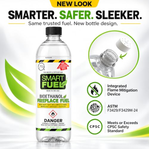 SmartFuel Bioethanol Fuel - 6 Pack, 1L Each, Safe & Clean for Fire Pits & Burners