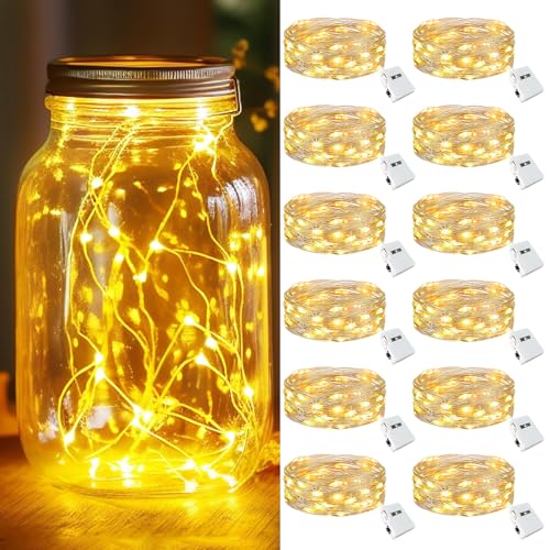 kolpop 12 Pack LED Fairy Lights Battery Operated, Mini Twinkle String Lights Battery Powered Waterproof for Christmas Mason Jars Party