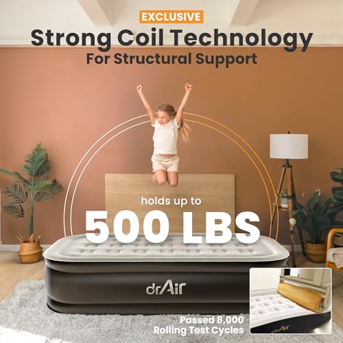 Twin Air Mattress with Built-In Pump - 18-Inch Raised Waterproof Inflatable Bed Gray & Black Variation