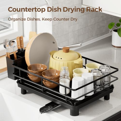 Black Dish Drying Rack Set for Kitchen Counter & Over Sink - 2 Pack