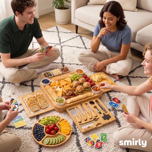 SMIRLY Bamboo Charcuterie Board Set with 4 Drawers and Serving Accessories