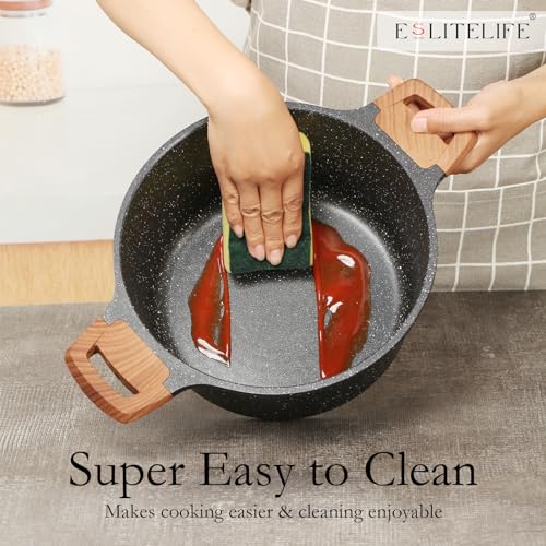 5 Quart Nonstick Stock Pot with Lid - Induction Compatible Granite Casserole