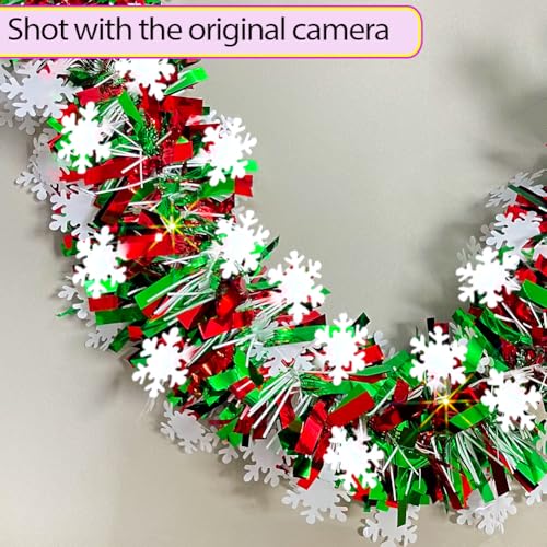 Wuhetyo Red & Green Snowflake Christmas Tinsel Garland 66 Ft Holiday Decor