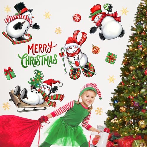 Mfault Christmas Snowman Wall Decals Set - Holiday Stickers for Xmas Decor, Includes Santa Sleigh & Tree