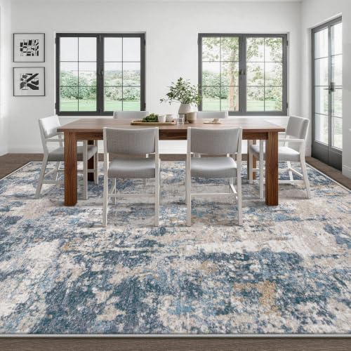 Aoyaomi 8x10 Blue Brown Abstract Washable Rug - Non-Slip Soft Indoor Carpet for Living Room & Bedroom - Variation: Blue Brown / 8' x 10'