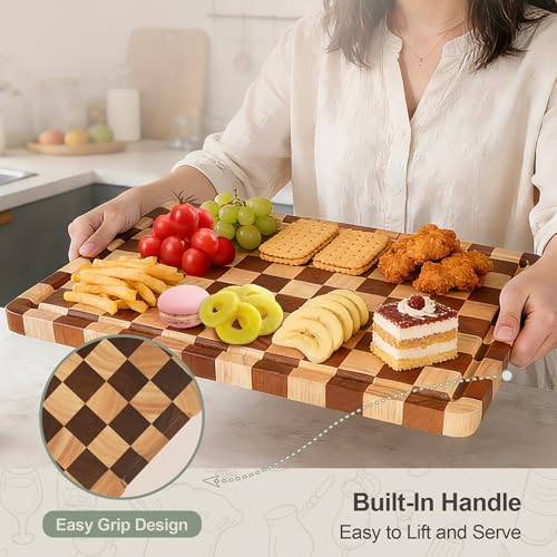 Checkered Cutting Board Set - 3 Sizes with Stand, Juice Groove & Handles