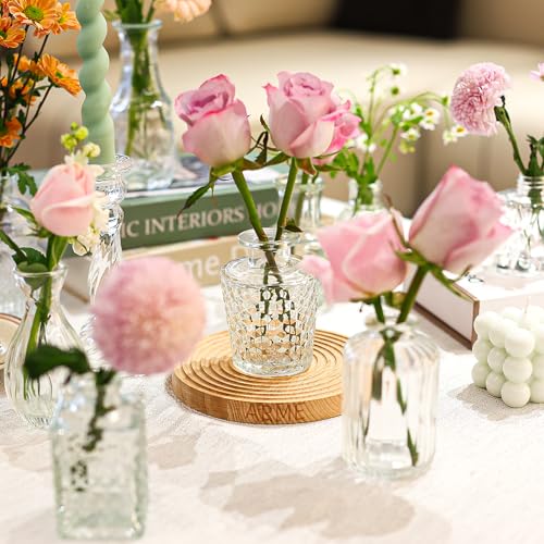 Clear Glass Bud Vase Set of 32 - Small Vintage Flower Vases for Centerpieces