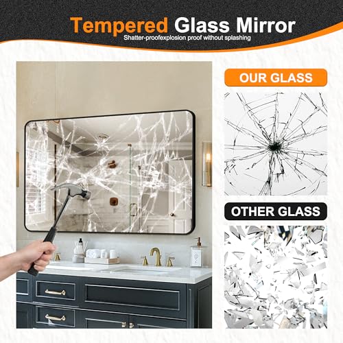 Rectangular Black Bathroom Vanity Mirror 50x30 Over Sink Wall Mirror - Delma