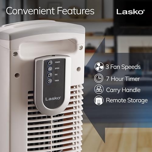 Lasko 36-Inch Oscillating Tower Fan with Remote Control - White