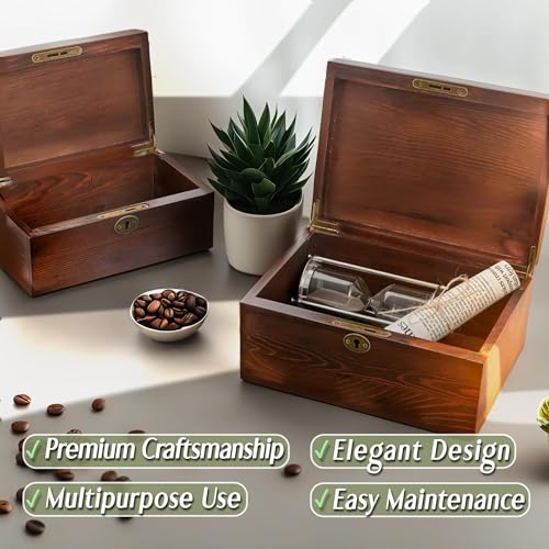 Vintage Wooden Keepsake Storage Boxes with Lockable Hinged Lids - 2 Pack