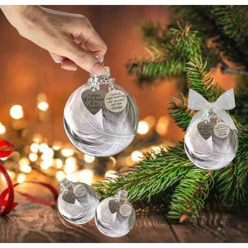 Dad Memorial Ornaments for Loss of Loved One, Sympathy Bereavement Gift, 8cm Clear Feather Ball Hanging Ornaments, A Piece of My Heart is in Heaven