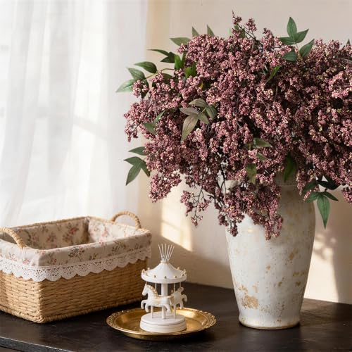 Artificial Berry Stems - Dusty Plum, 43 Inch Faux Nandina Fall Decor, 3 Pack