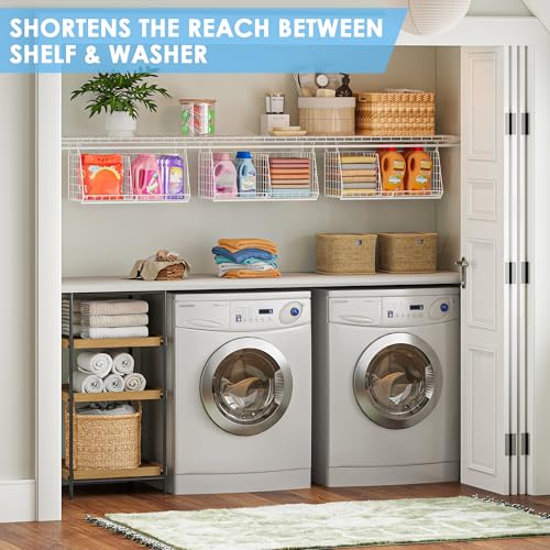 Sonyabecca White 23.62” Extra-Long Under-Shelf Laundry Basket Organizer, 3-Pack