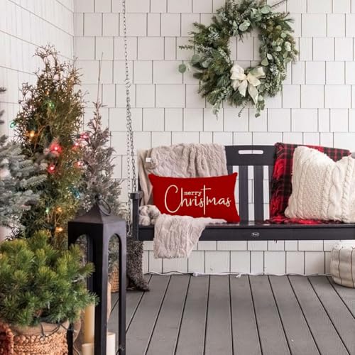RABUSOFA Christmas Pillow Cover 12x20 Red Holiday Home Decor, Pack of 1