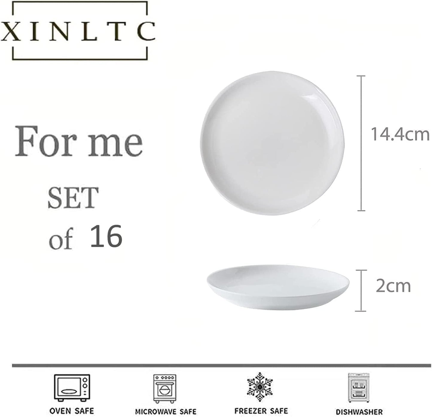 Skiennix 16-Piece Ceramic Appetizer Plates Set - 5.6-Inch White Round Dessert Plates, Oven & Microwave Safe