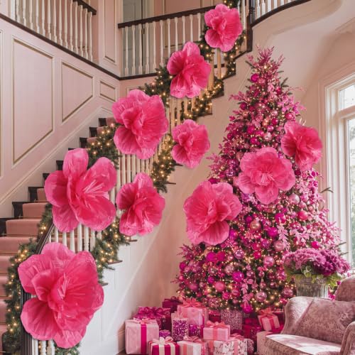 Giegxin 28 Pcs Christmas Tissue Paper Flowers 14/10/6 inch Rose Red Set (6,10,14 in) - Giant Paper Pom Poms